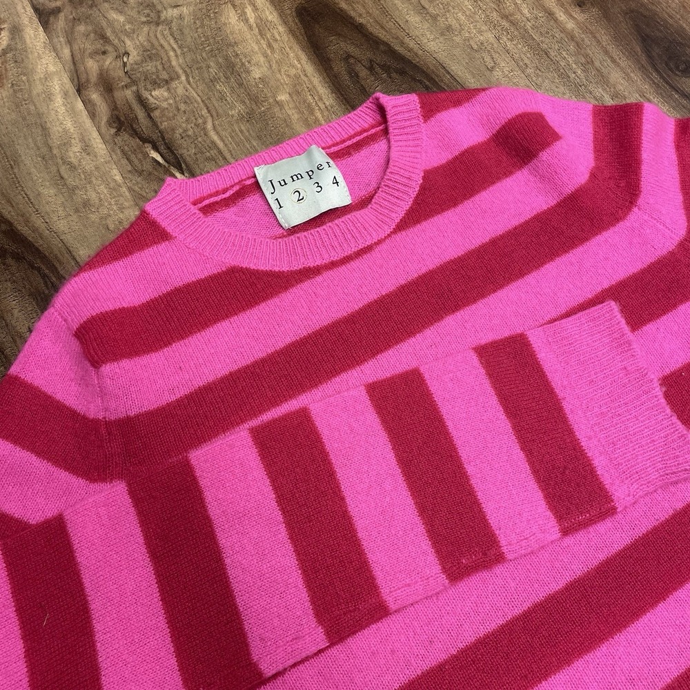 Jumper 1234 100% Cashmere Crewneck Sweater Pullover Striped Pink Size 2